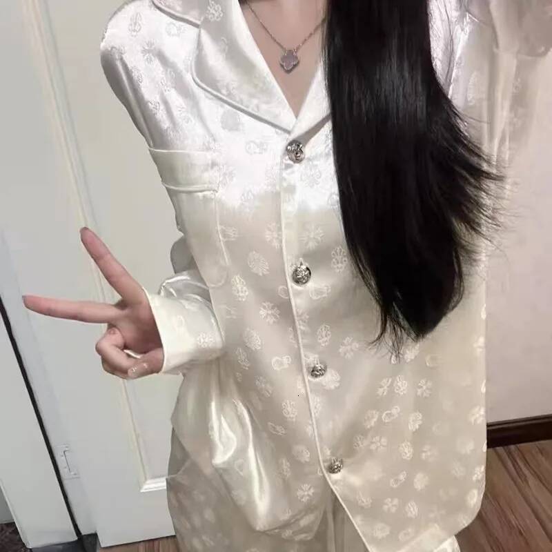 2025 New Large Pamas Women's Letter Printed Women's Home Clothes 2-piece Set Open Collar Woolen Sweater Long Sleeve Wearable Designer Women&