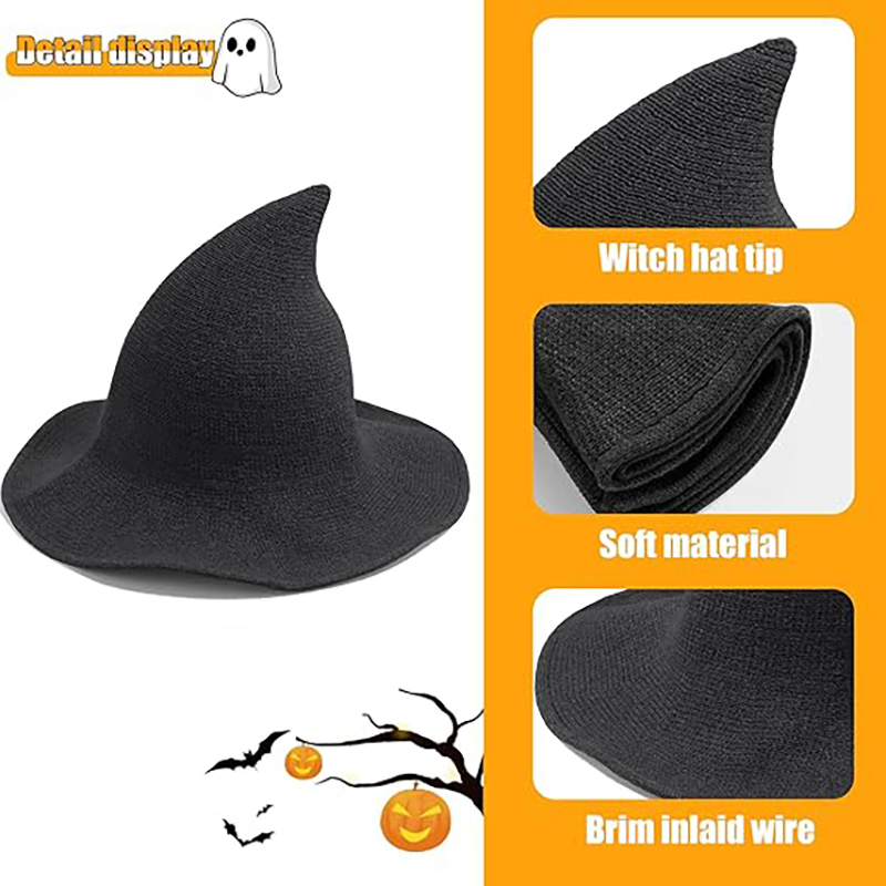Halloween Witch Hat Women's Wide Brim Foldable Halloween Wool Hat Party Cosplay Costume Accessories