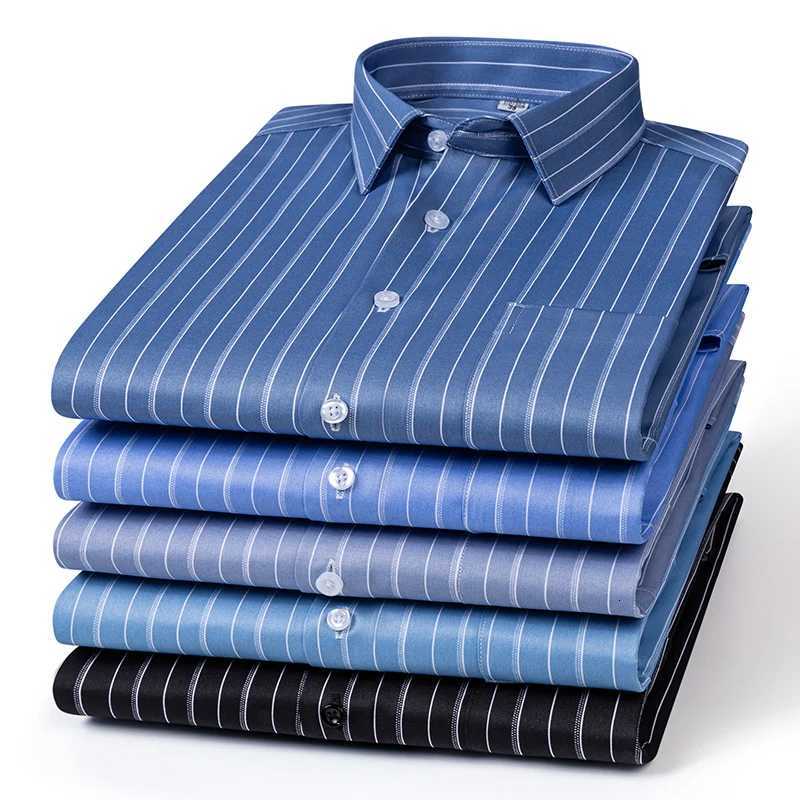 New Stretch AntiWrinkle Stripe Mens Shirts Long Sleeve Dress Shirts For Plaid Men Slim Fit Social Business Blouse Shirt S5XL X250903