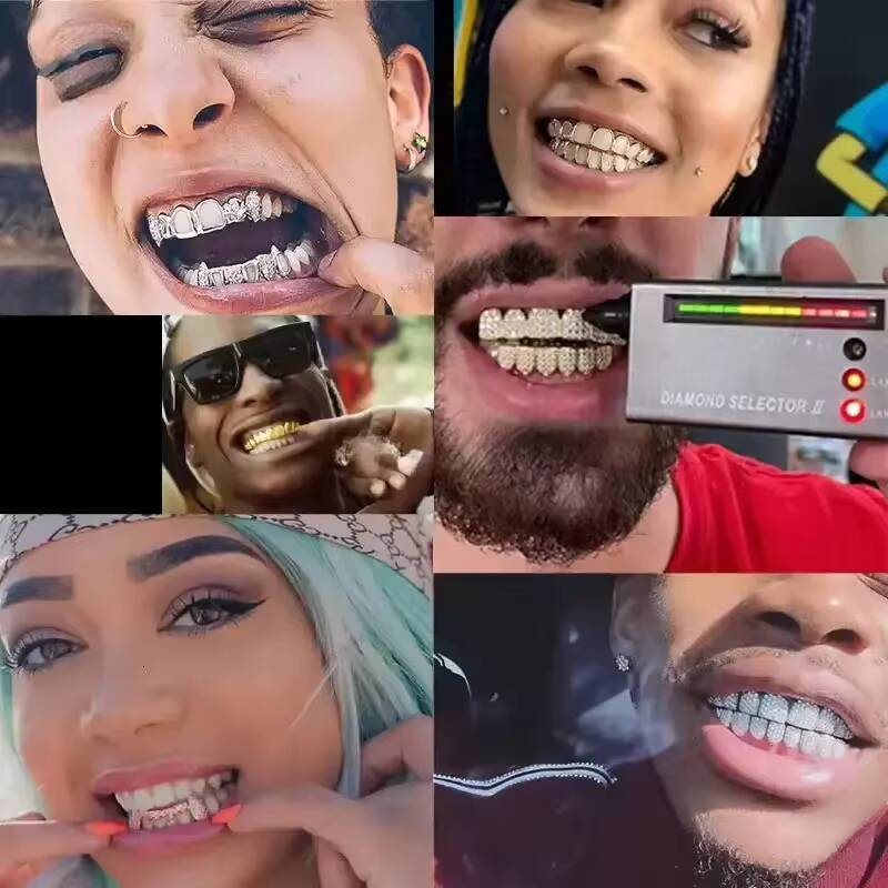 Mosaic Vvs Moissanite Diamond 925 Silver Grillz Custom Teeth Grillz