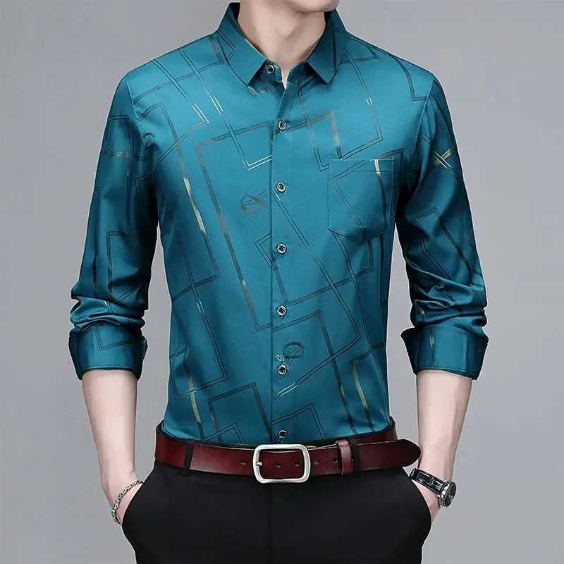 Mens Casual and Fashionable Long Sleeved Printed Shirt Non Ironing and Wrinkle Resistant Business Top X250903