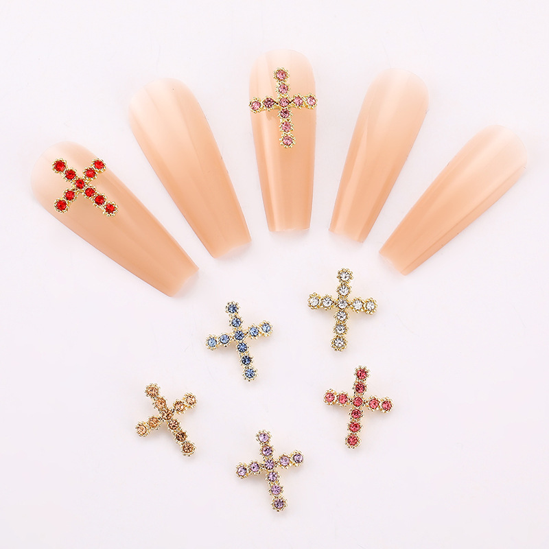 Handcrafted Exquisite and Fashionable 3D Rhinestone Inlaid Cross Nail Art Accessories, Luxury Style Alloy Cross Rhinestone Nail Decorations DIY