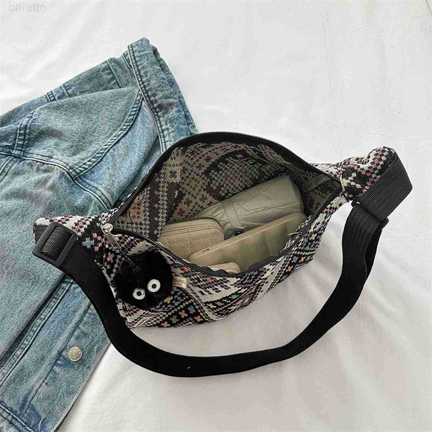 Women Corduroy Crossbody Bag Small Tote Bag Shoulder Handbag Adjustable Mini Crescent Bags M250903