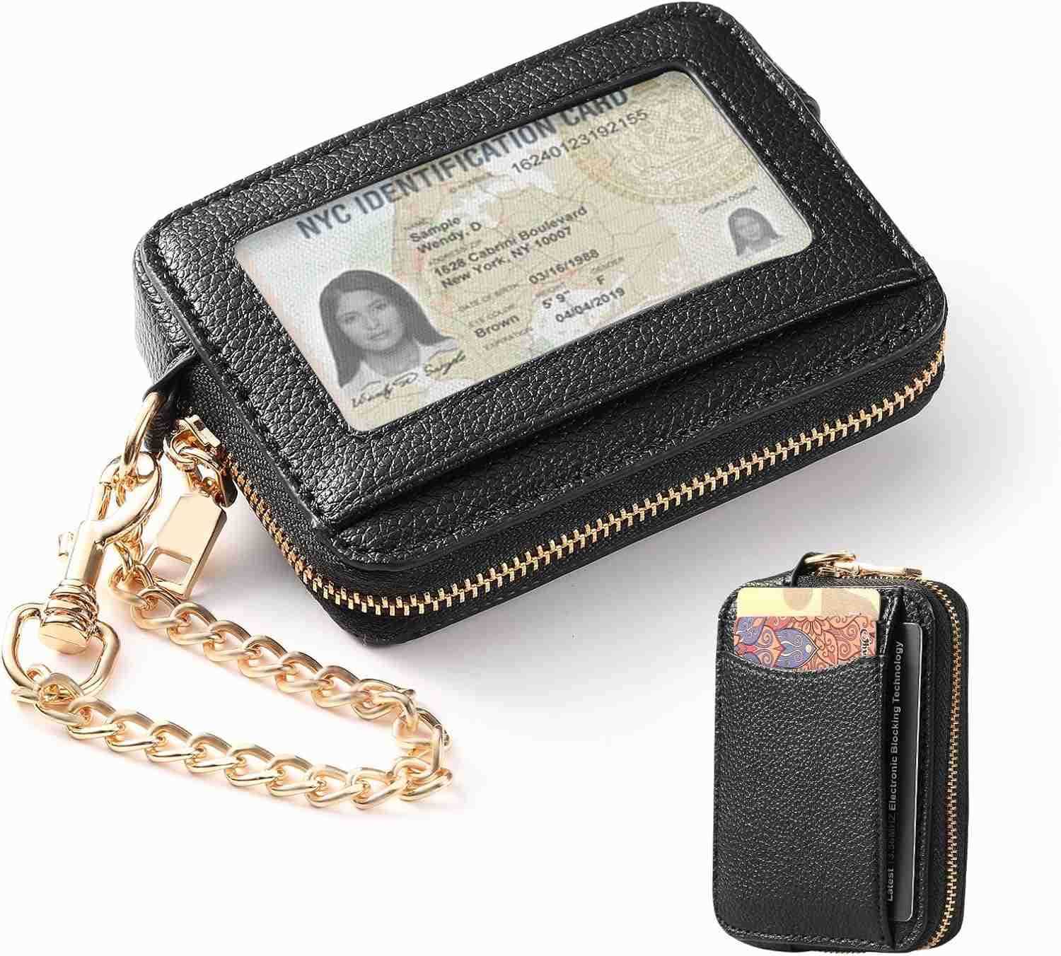 Zip Card Case Keychain Wallet Card Holder Purse Black C260116