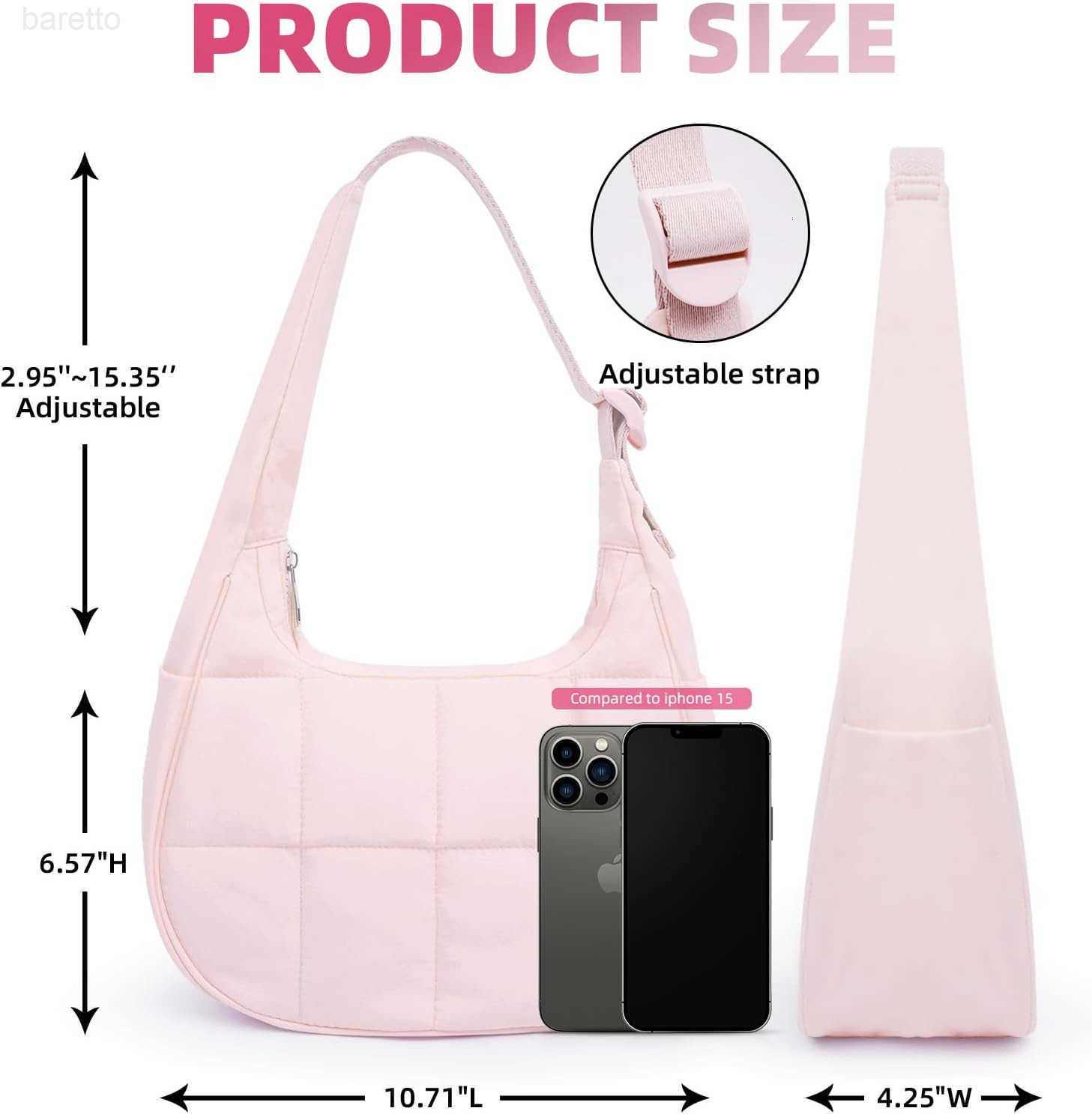 Puffer Crescent Shoulder Bag for Women Small Puffy Purse for Women Nylon Quilted Shoulder Purses with Adjustable Strap M250903