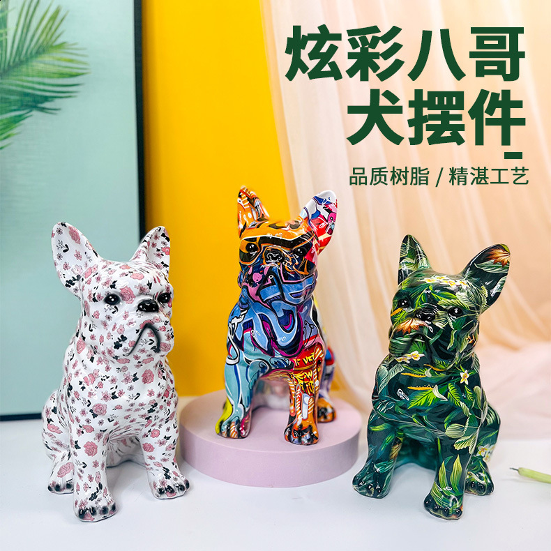 Decorative Objects Figurines Painted Colorfu Bulldog Sculpture Ornaments Desk Decoration Wine Cabinet Office Decor Nodic Home Decor Decorative Figurin