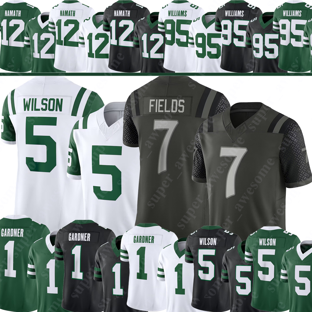 Garrett Wilson Justin Fields Football Jersey Ahmad Sauce Gardner Quinnen Williams Breece Hall Joe Namath Darrelle Revis Curtis Martin Braelon Allen Allen Lazard