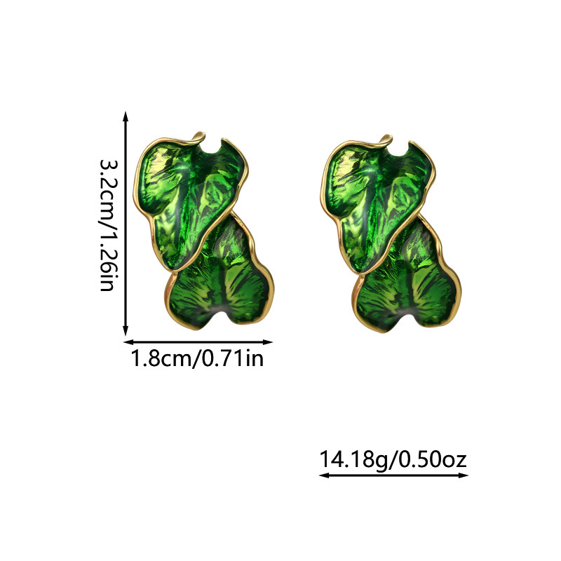 French style Earrings Enchanting Glittering Enamel Leaf shaped Alloy Studs Retro and Elegant Court inspired Earrings for Women