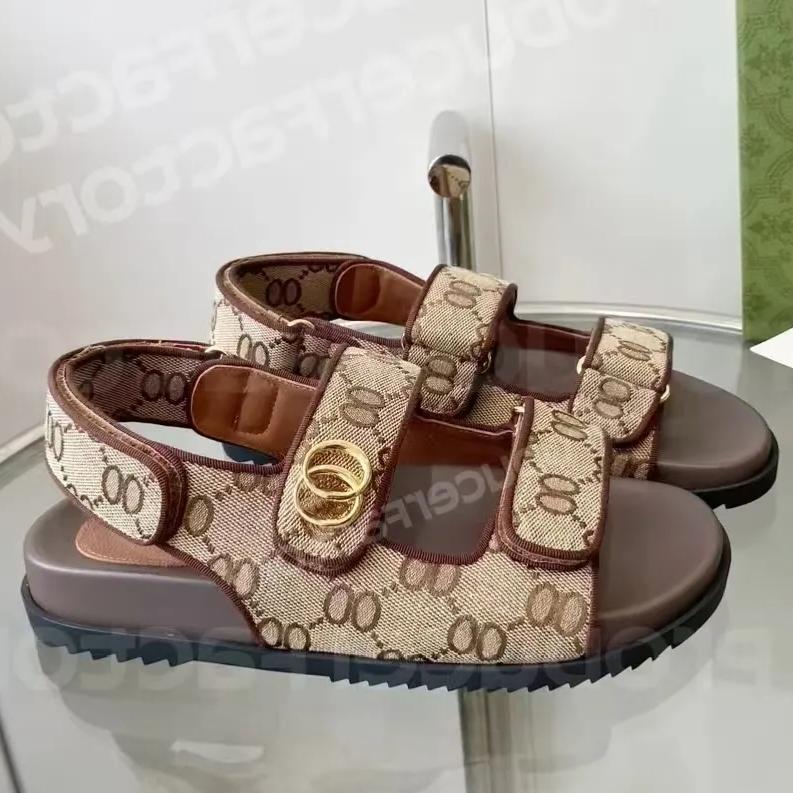 With box Designer slippers embroidered canvas Flat Sandals Beach comfort shoes designer sandal Platform slippers thick women men slides classic sandals 35-45