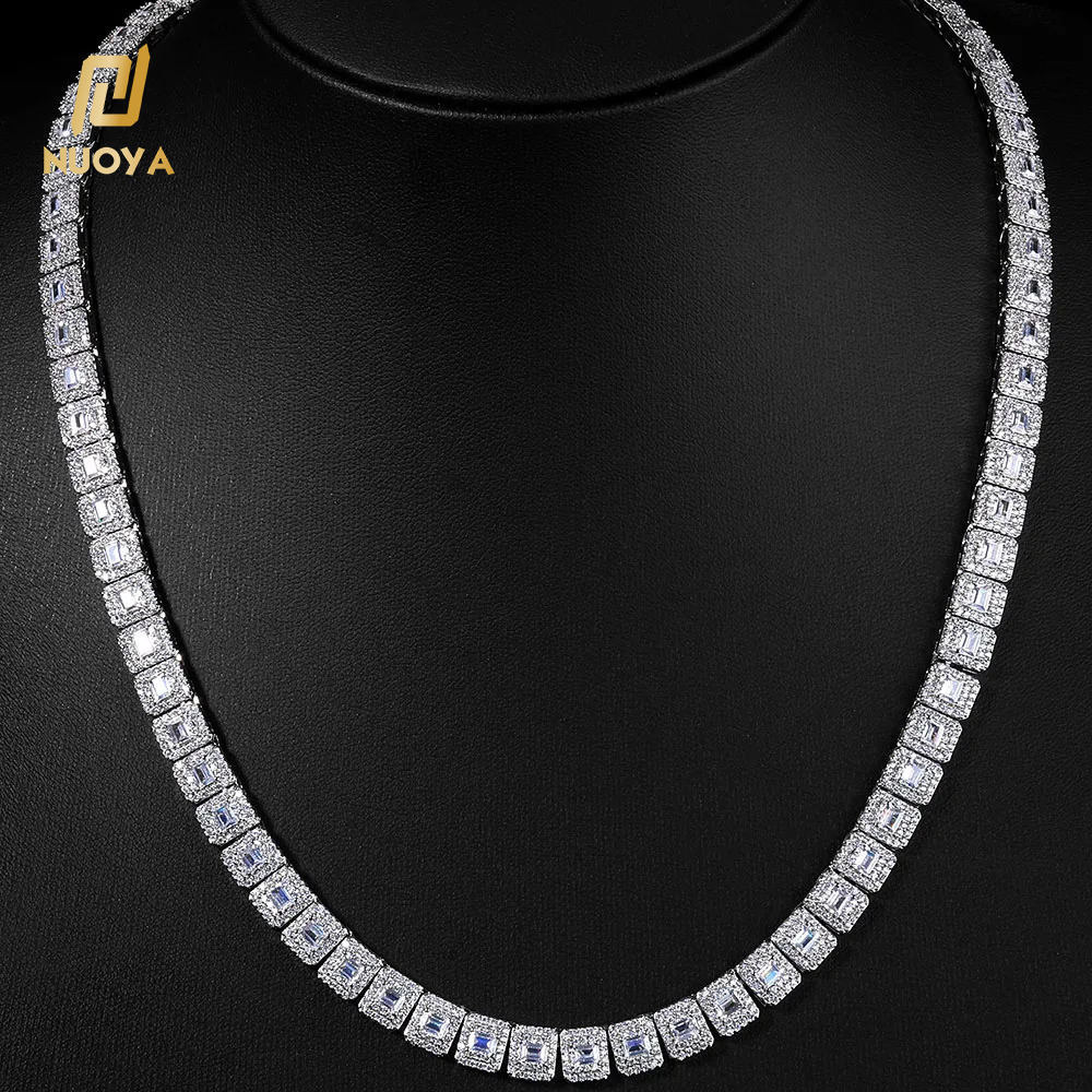 NUOYA Women Tennis Chain Necklace Gold Plated Iced Out Mixed Baguette Round Cut Moissanite Hip Hop Fine Luxury Jewelry