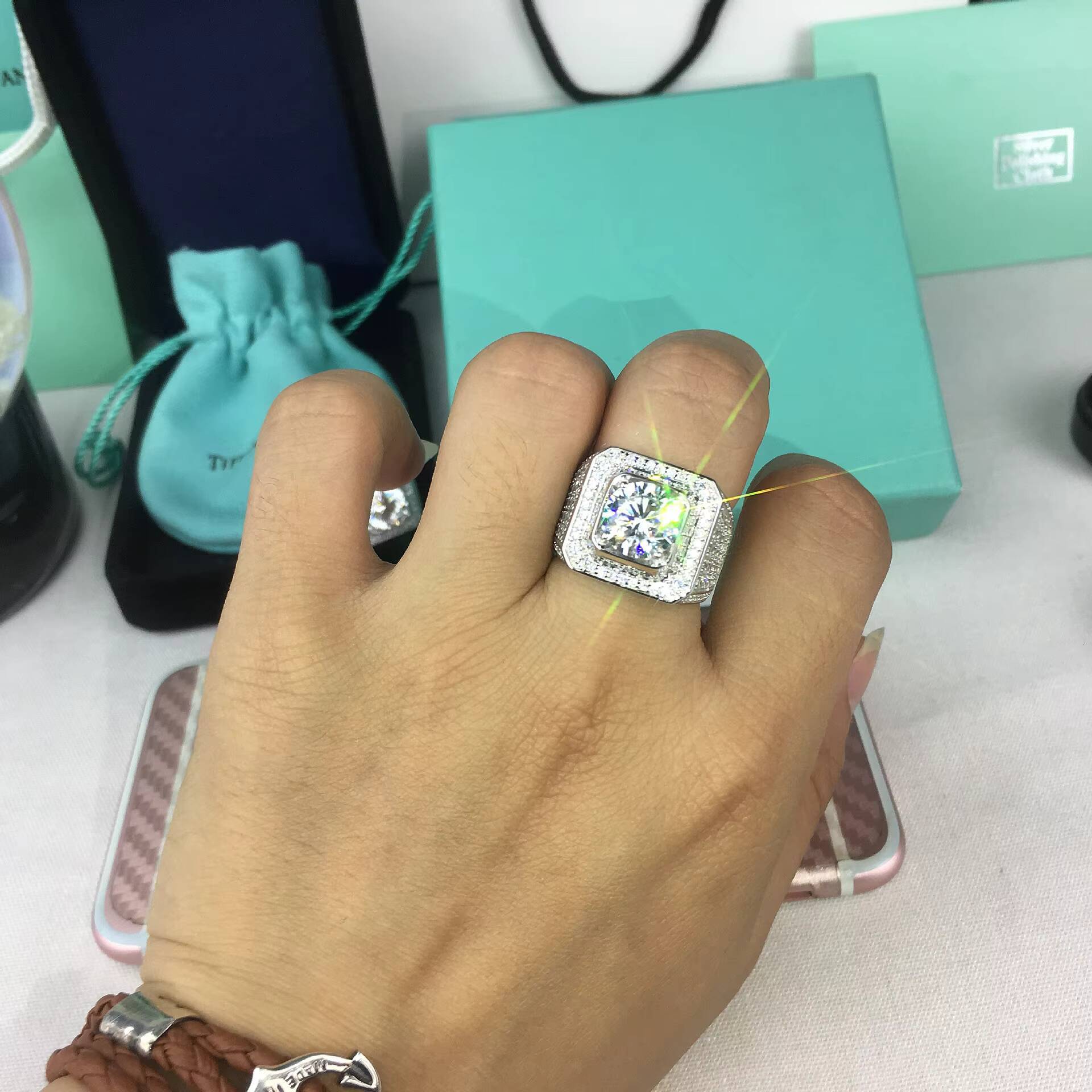 DAIHE Luxury Glaring Square Full Diamond MenS Diamante Ring Popular Jewelry Ring