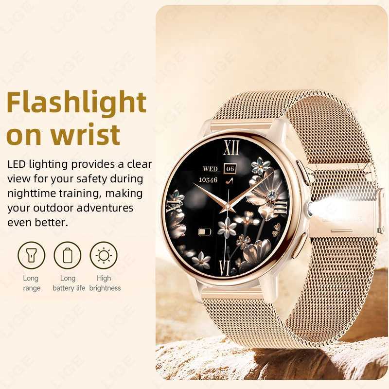 LIGE New Women Smart Watch Luxury 126 HD Sn etooth Call Smartwatch Ladies Full Touch Flashlight Waterproof SmartwatchXJ250903