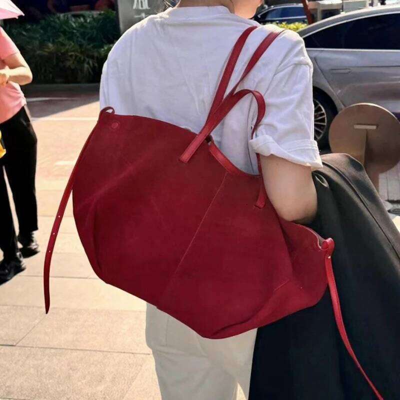 Faux Suede Red Tote Bags For Women Designer Handbag Purse 2024 New In Fashion Large Capacity Commuting Underarm Shoulder
