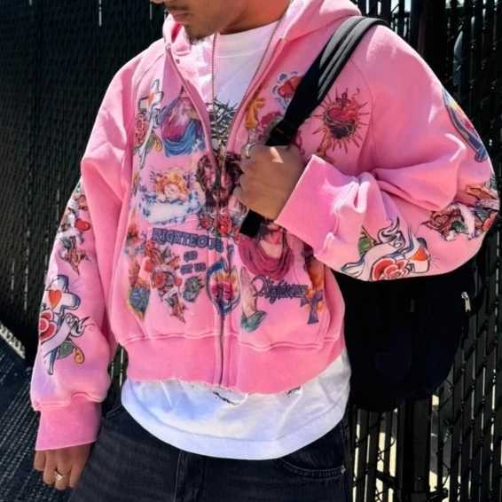 2025 Street Casual Clothing Retro Pattern Printed Hoodie Loose Temperament Mens Hoodie Gothic Rock Fashion Sports Hoodie W250903 - view 4