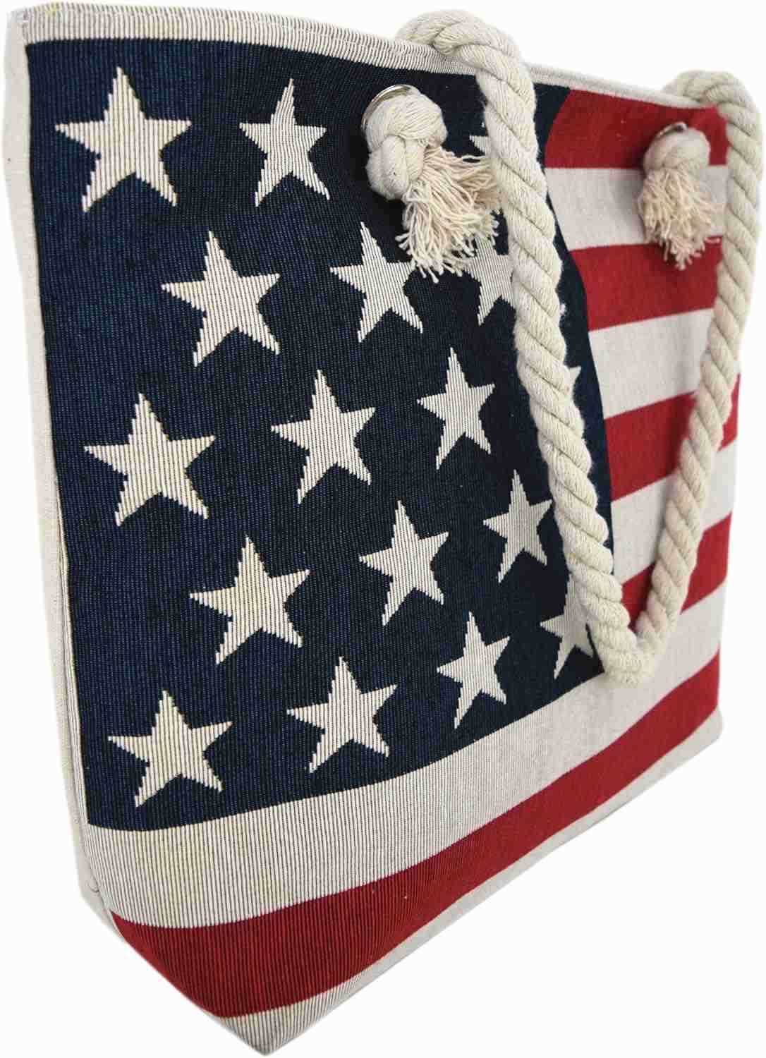 Flag Embroidered Tote Bag Stars and Stripes Beach Bag Rope Handles Shoulder Bag Women PurseW250903