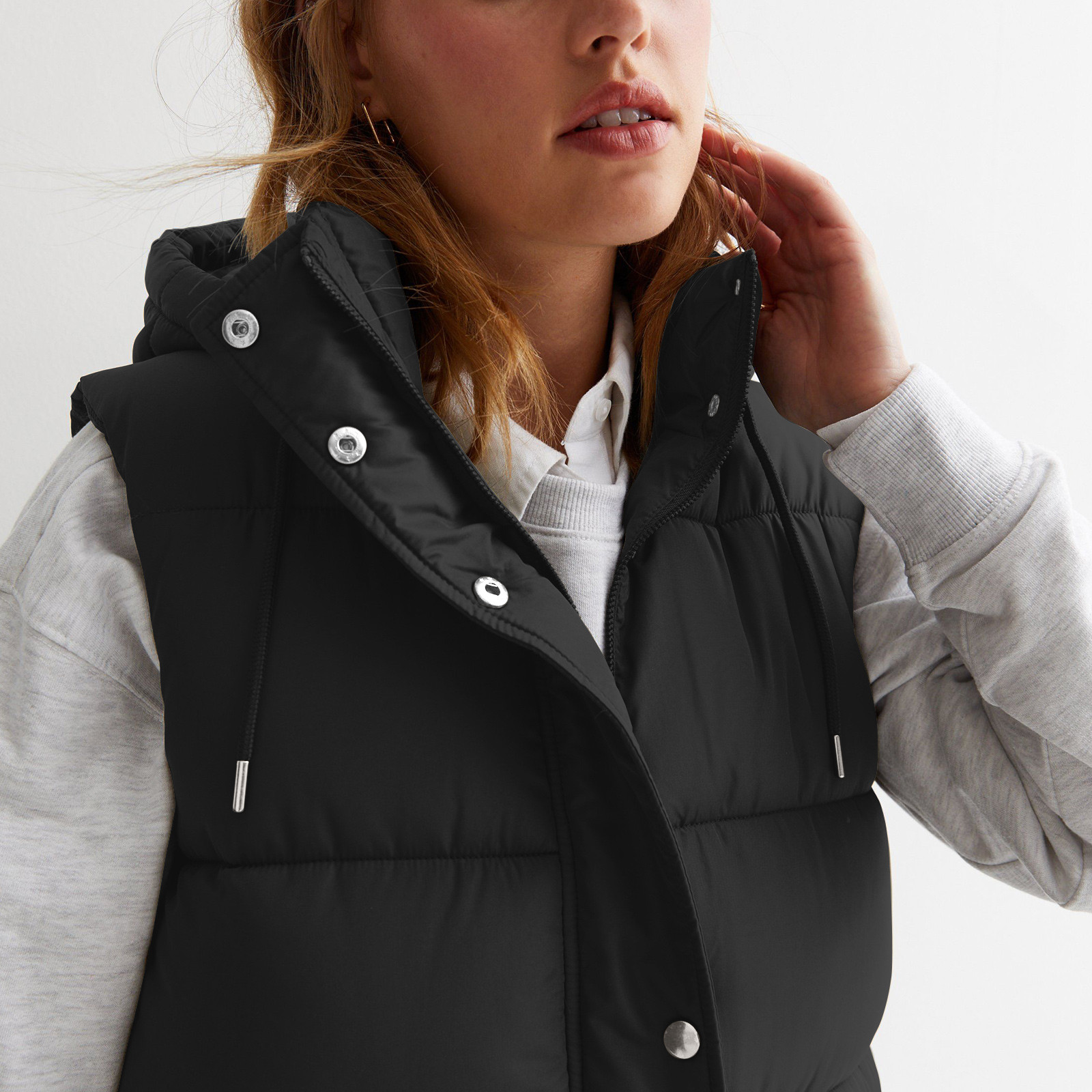 Womens Long Vest Winter Jacket Zip Up Stand Neck Sleeveless Padded Warm Tanks Outwears Ladies Solid Color Hooded Parkas