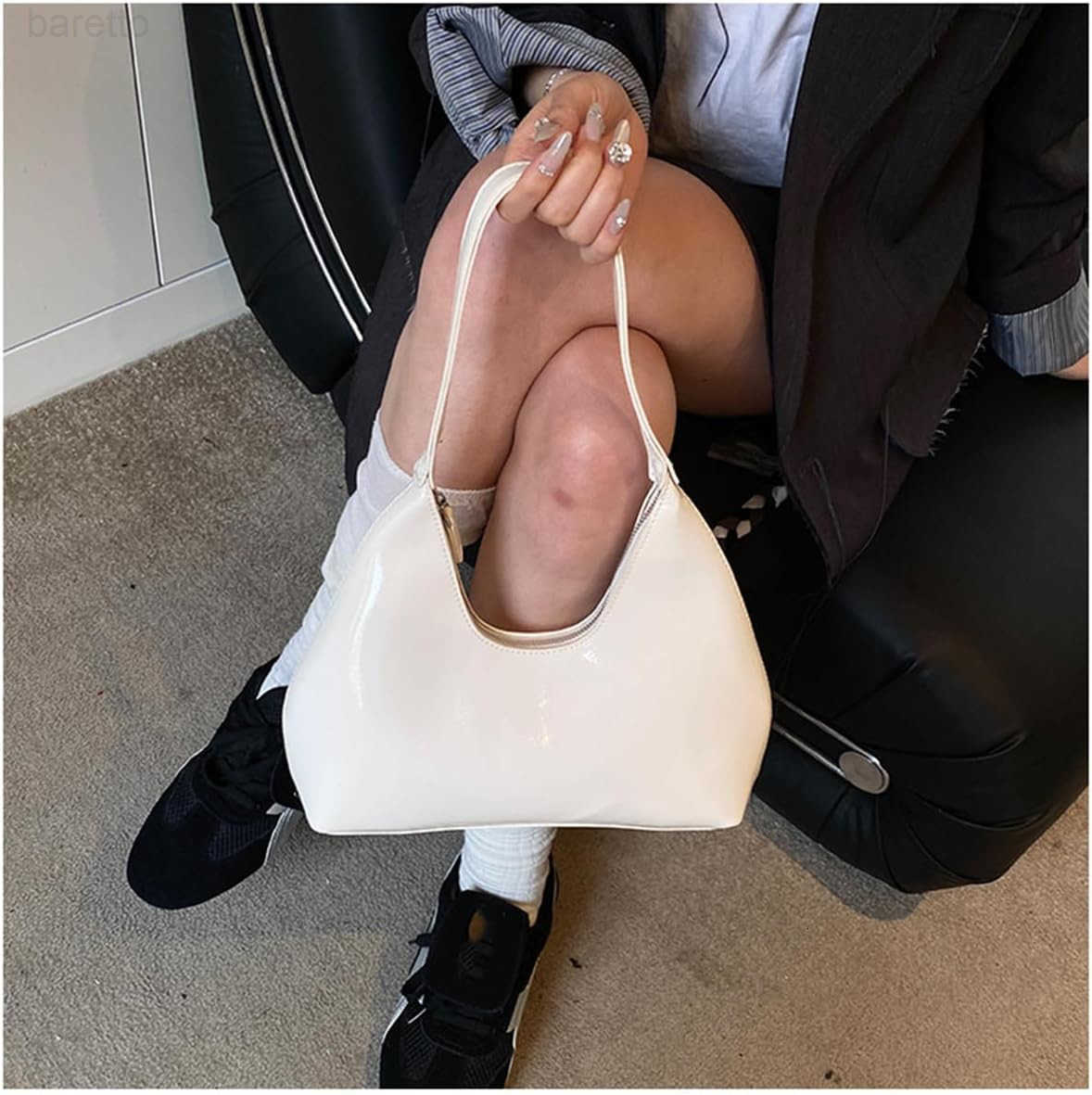 Leather Hobo Shiny Handbags Cute Evening Clutch Armpit Shoulder Bag Crescent Purse M250903