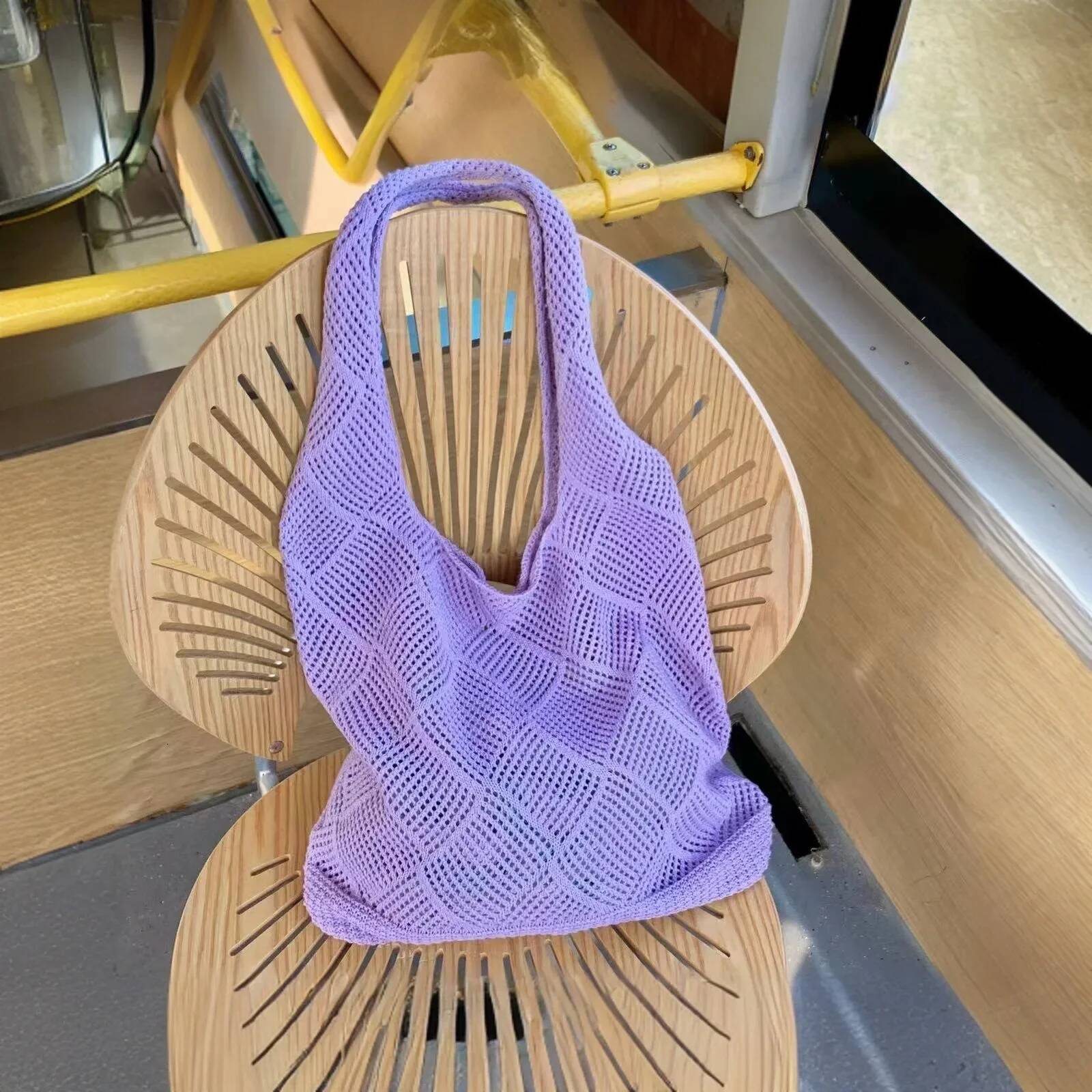 Luxury Handbag Women's Crochet Foldable Woven Summer Beach Handbag, Beautiful Hippie Knitted Hollowed Out Retro Shoulder Bag Handbag