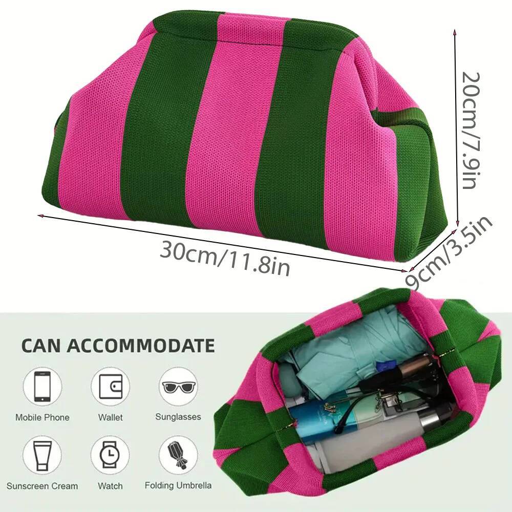 Luxury Handbag Summer Beach For Women Woven Crochet Handbags Purses Knitting Dumpling Clutch Ruched Cute Cloud Casual Colorblock Bag Handbag