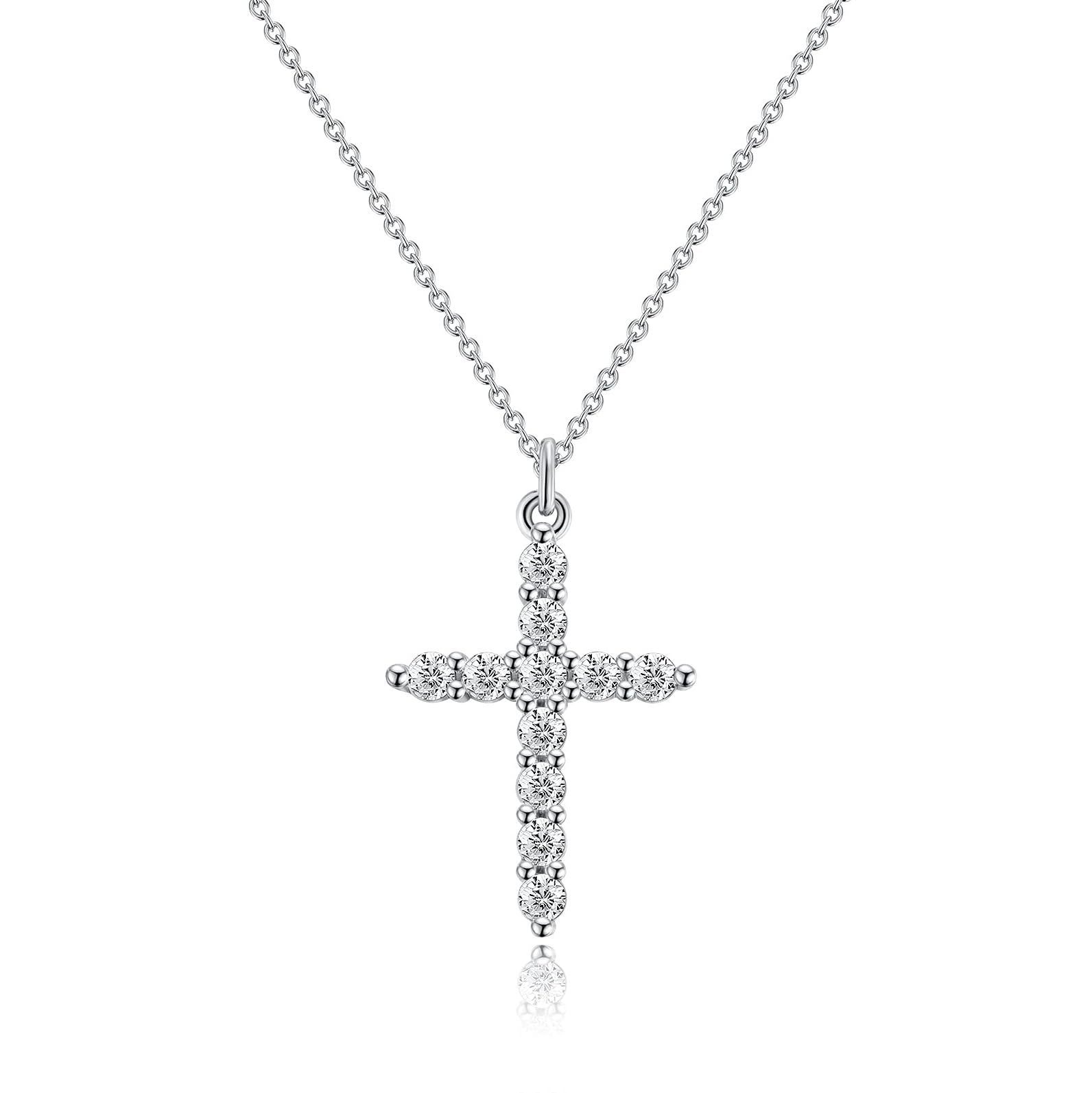 New European and American style Y shaped Cross Copper Necklaces for Women Sideways Cross with Zircon Simple and Versatile Collarbone Jewelry