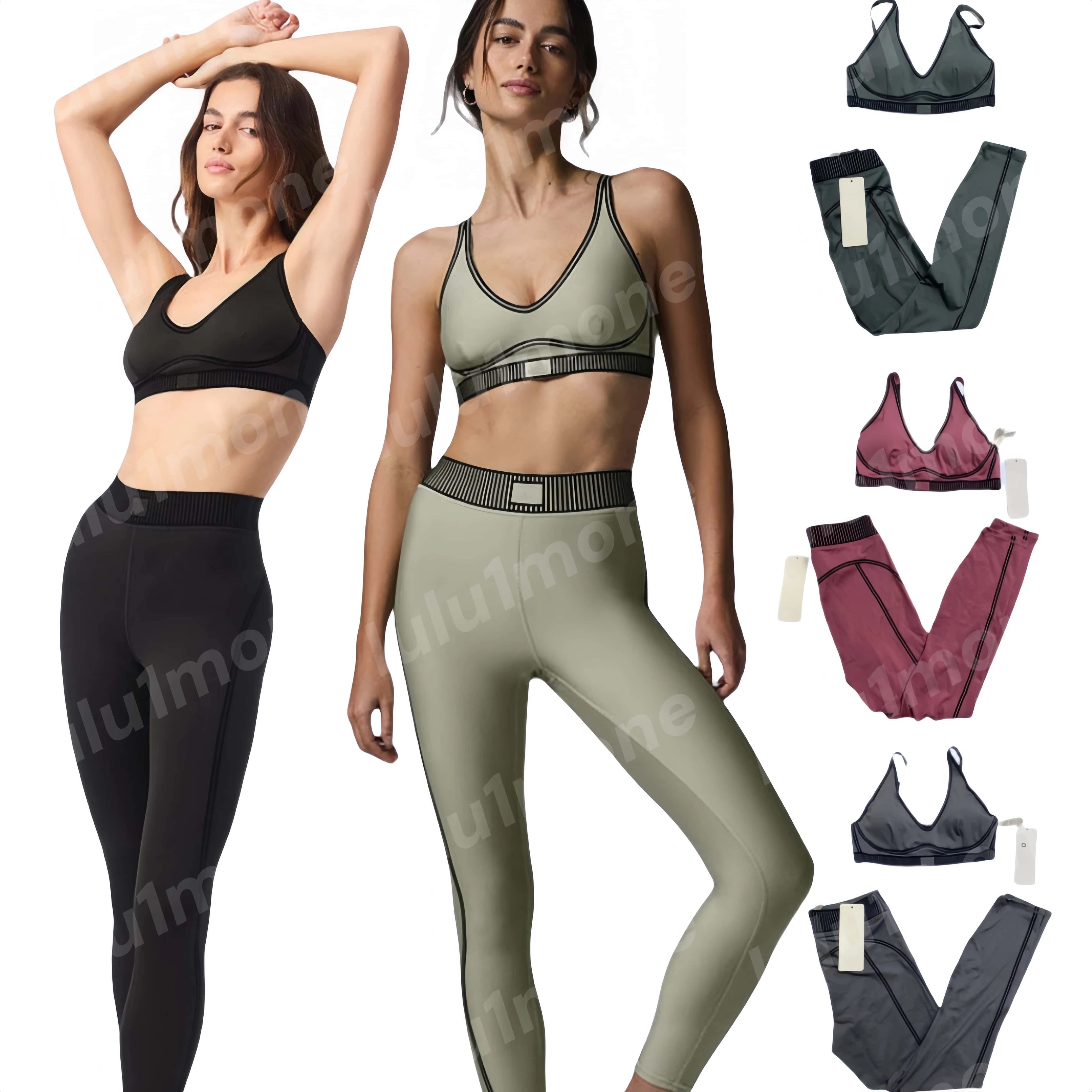2025 Women's Quick-drying Sports Bra Fashion High Waist Hip Tummy Tights Breathable Fiess Running Set Flocking Bra+Leggings women clothes Suit