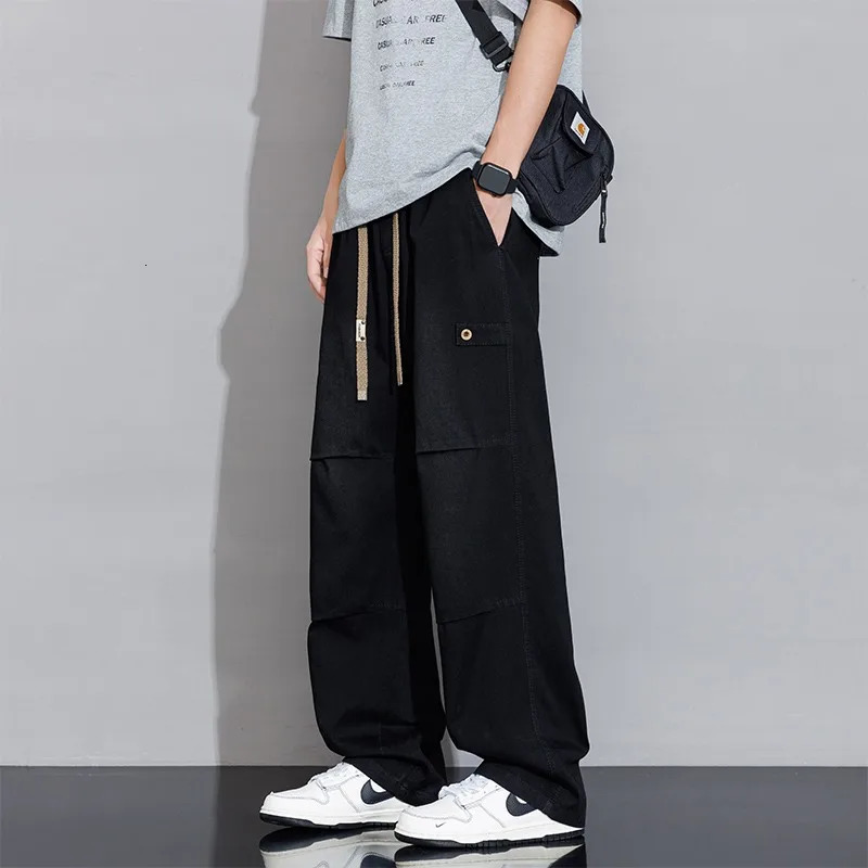 2025 Spring Summer Vintage Washed Cotton Jeans for Men Clothing Drawstring Straight Pants 250823Z