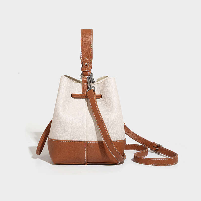 2025 Spring European Retro Women's Bucket Bag Fashion Crossbody Drawstring Patchwork Canvas Handheld Bag Brown Apricot Pink Beige Black