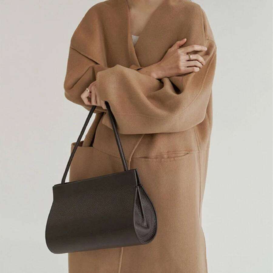 French Oval Design Women's Summer Vintage Lychee Pattern Pu Leather Handbag Black Shoulder Underarm Multilayer Totes Bag