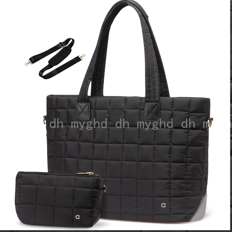 Women Lightweight Puffy Tote Bag with Compartments Quilted Shoulder Bag Handbag for Travel Work Gym