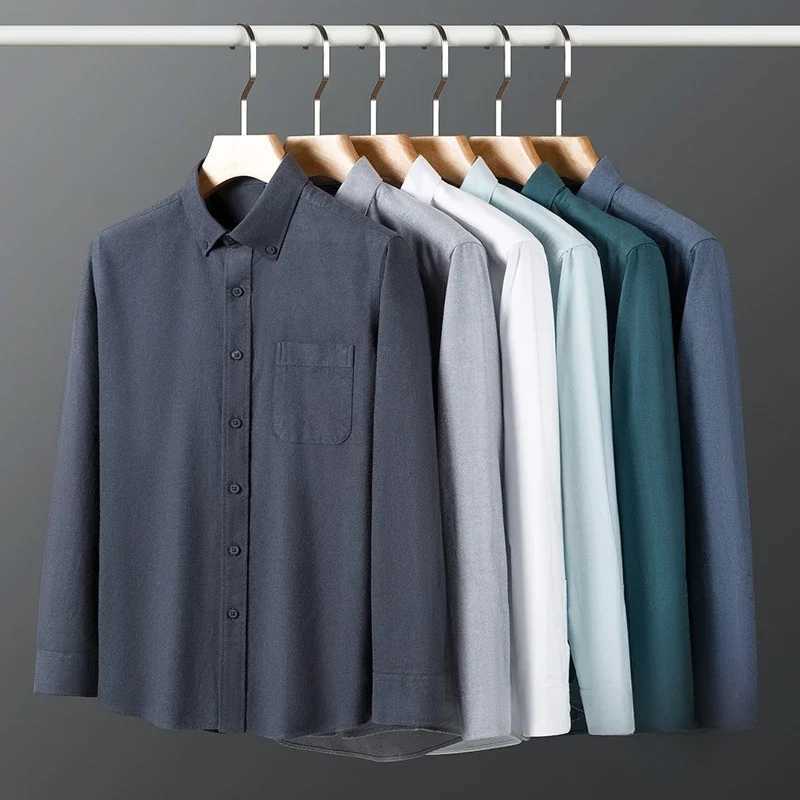 Hight qulity 100cotton oxford brushed long sleeve shirts for men slim fit formal shirt solid white clothes soft office tops X250903
