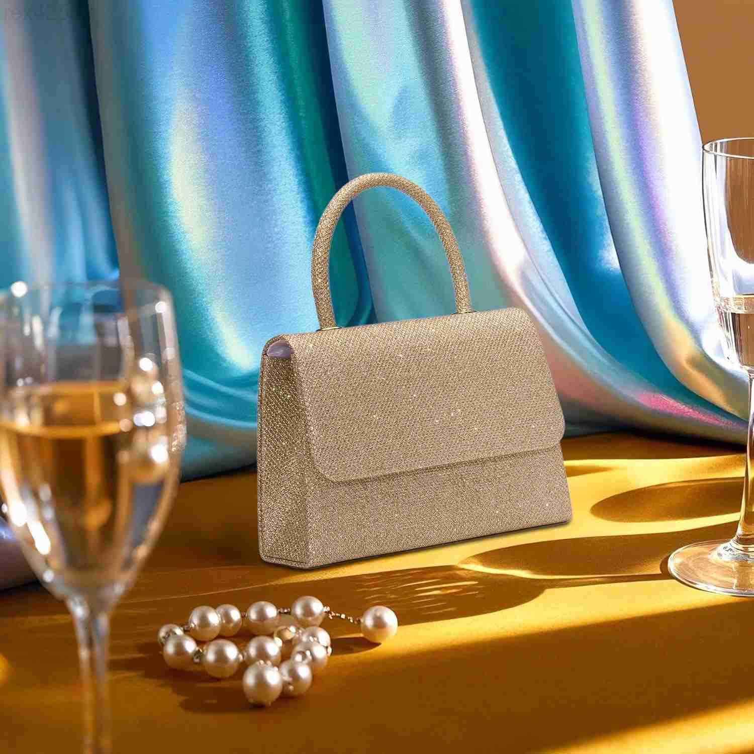 Womens Evening Handbags Glitter Top Handle Evening Clutch Purse wChain for Party Prom Wedding Cocktail ClubW250903