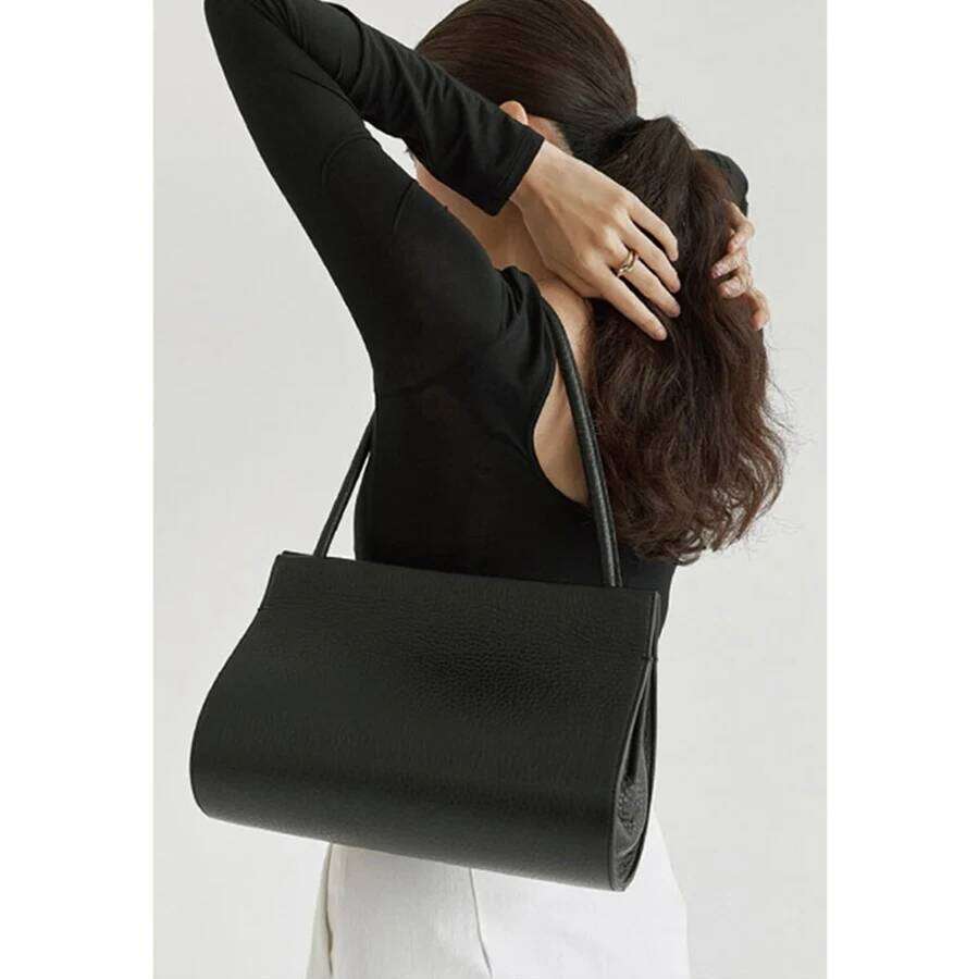 French Oval Design Women's Summer Vintage Lychee Pattern Pu Leather Handbag Black Shoulder Underarm Multilayer Totes Bag