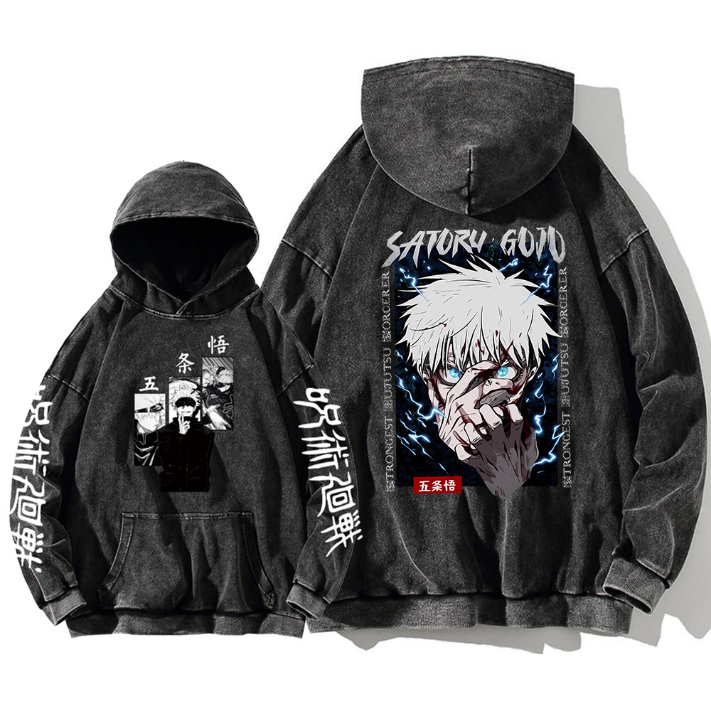 Heavyweight 440g Cotton Hoodie with Distressed Anime Graphic, Pre-Washed Vintage Pullover for Streetwear, Oversized Unisex Comfort Fit - VT2738