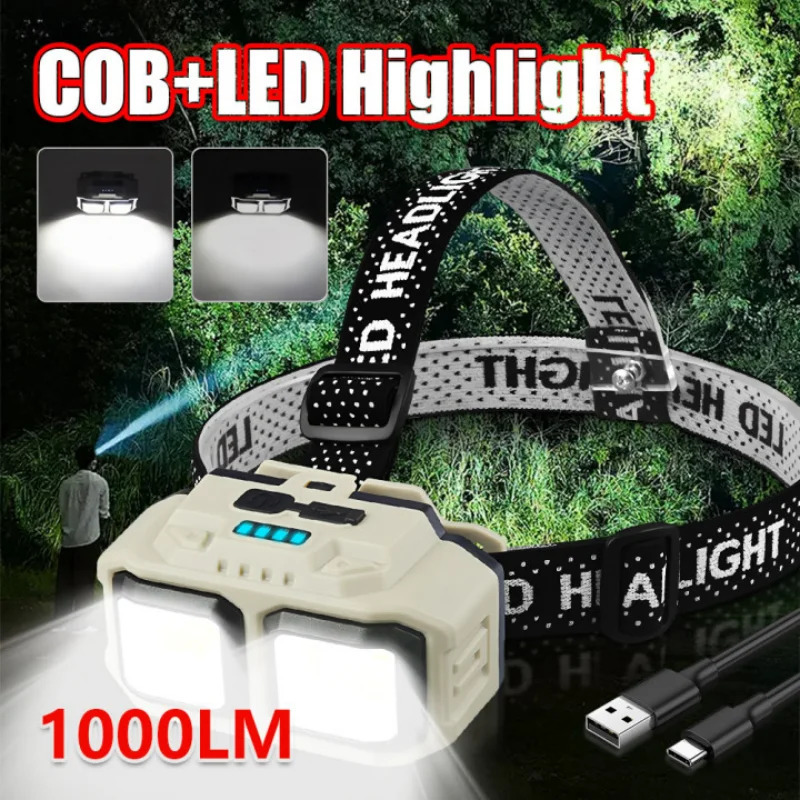 Super Bright Headlamp 1000LM USB C Rechargeable Mining Safety Head Torch Red Light Mode Running Emergency Tiltable 250902