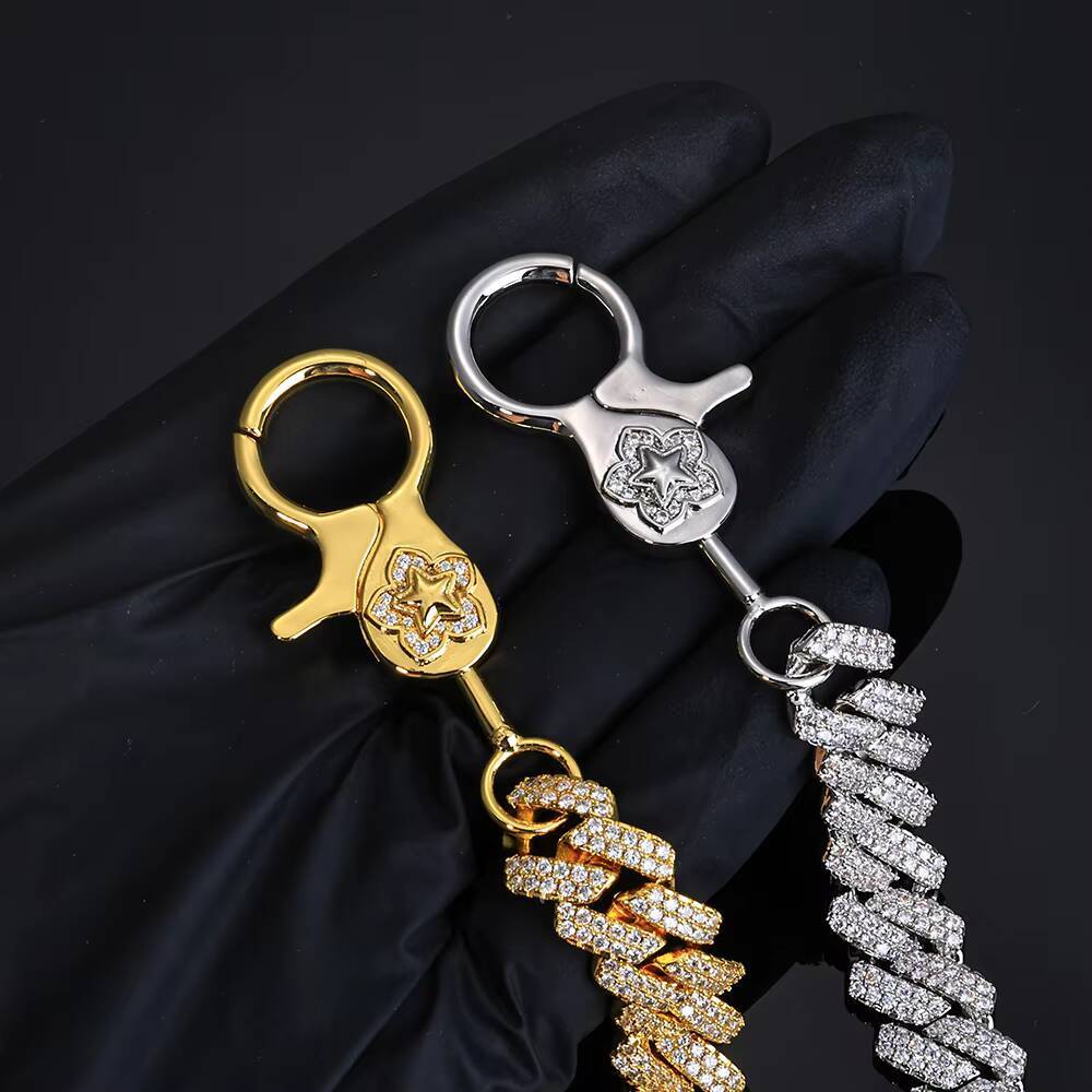 NUOYA 14mm Iced Out Diamond Cuban Chain Prong Link Pants Chain Hip Hop Fashion Jewelry Gold Plated Gift for Men Women