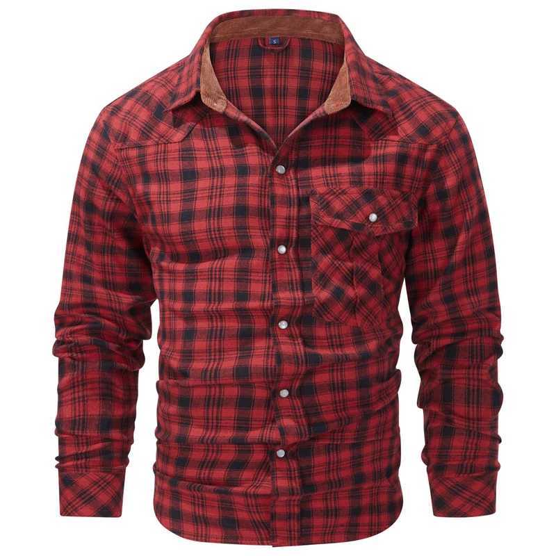 Spring Autumn Mens Plaid Shirts Men Retro Pearl button Long Sleeve Cotton Shirt Mens Windbreaker Flannel Shirt Clothing X250903