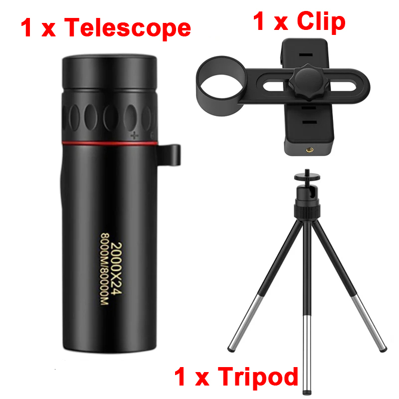 2000x24 HD Monocular Telescope Outdoor Mini Portable Zoom Telescope Phone Telescope Travel Hiking Camping Birdwatching Telescope