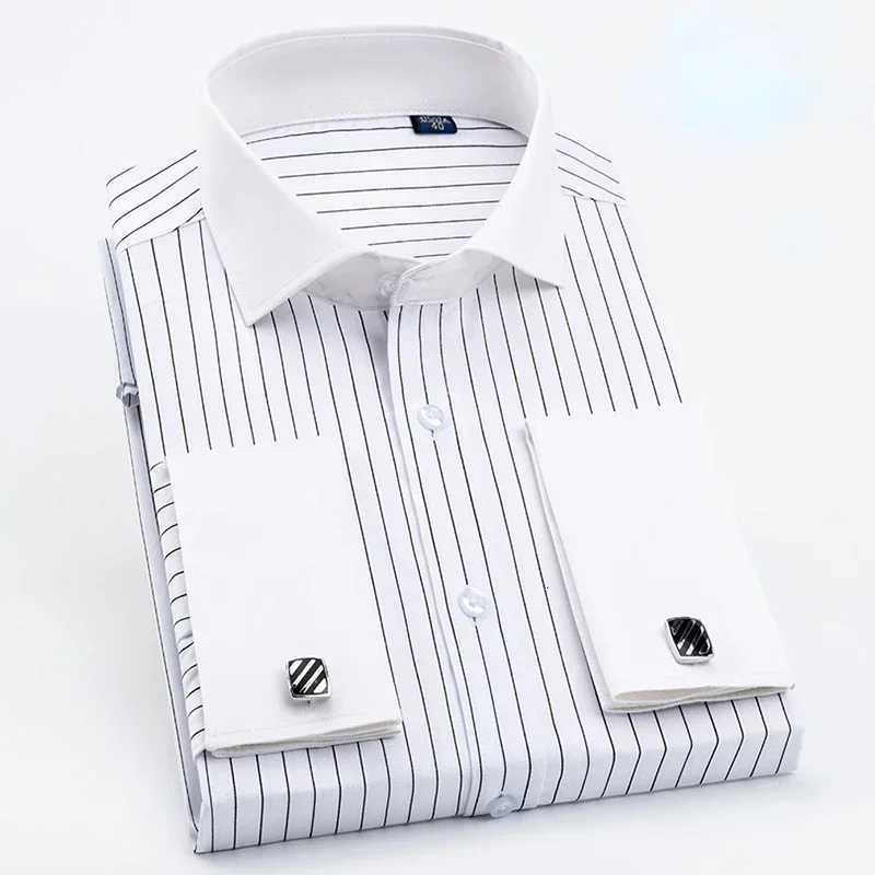 Men French Cufflinks Shirt High Quality Hidden Button Mens Long Sleeve Casual Slim Fit Cuff Dress Shirts Cufflinks Included X250903