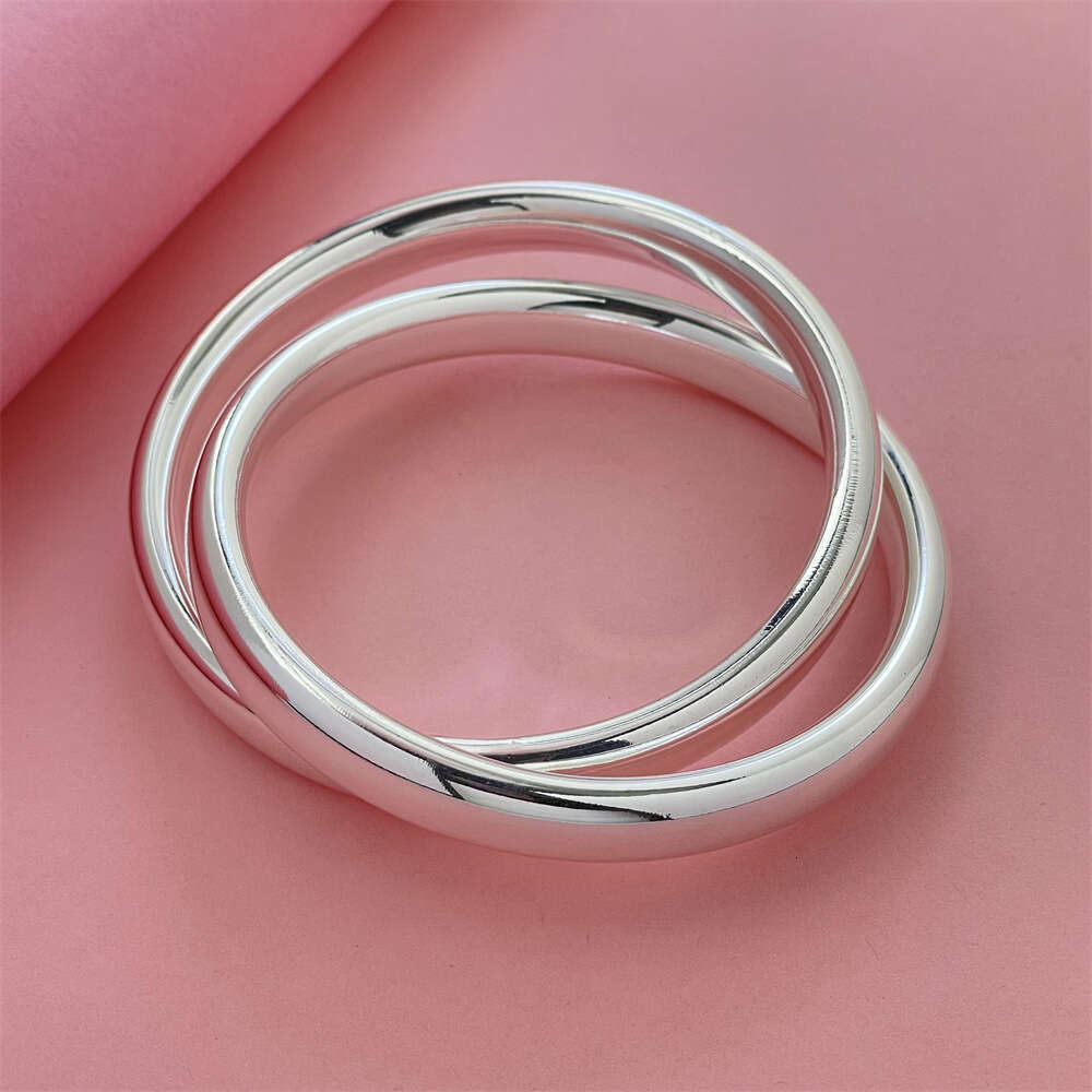 DHpet 2025 Export Silver-Plated Double-Hoop Bracelet, Unisex Fashion Minimalist Style, QB018, In-Stock for Wholesale, White Color