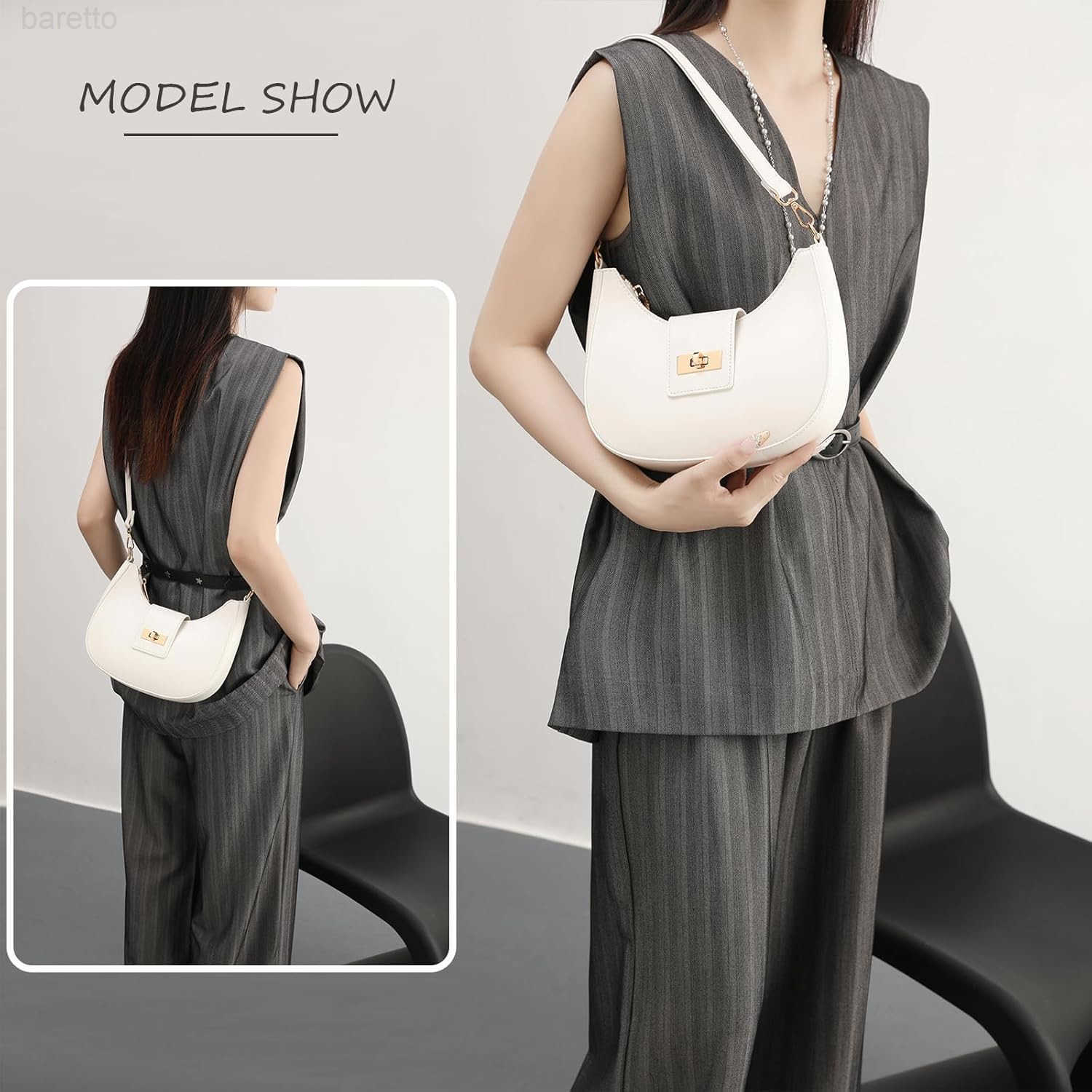 Crescent Shoulder Bag for Women Retro Vegan Leather Crossbody Bags Tote HandBag Underarm Purses M250903