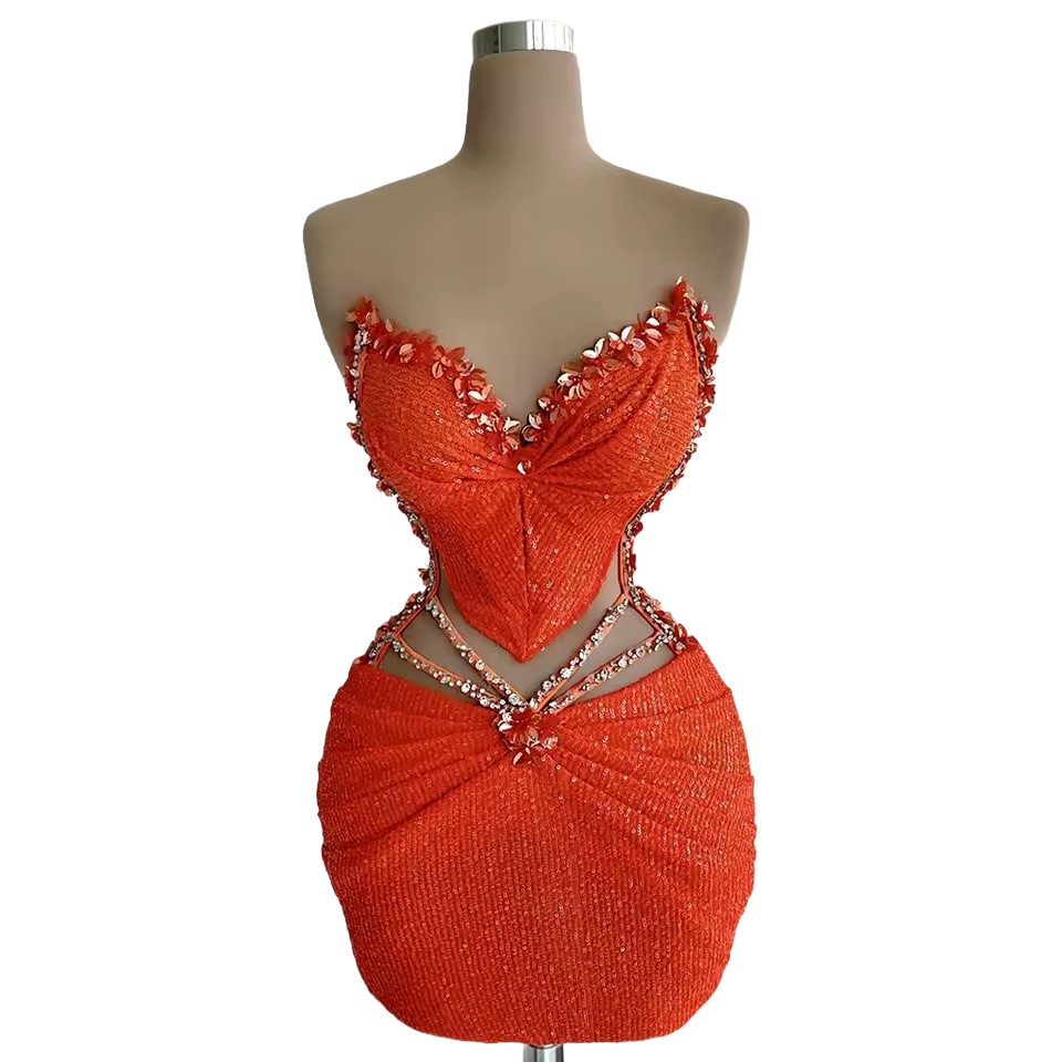 Chic Red Orange Sheath Cocktail Dress Sweetheart Sequins Crystals Short Mini Graduation Homecoming Dresses For Special Occasions Sweetheart Gowns