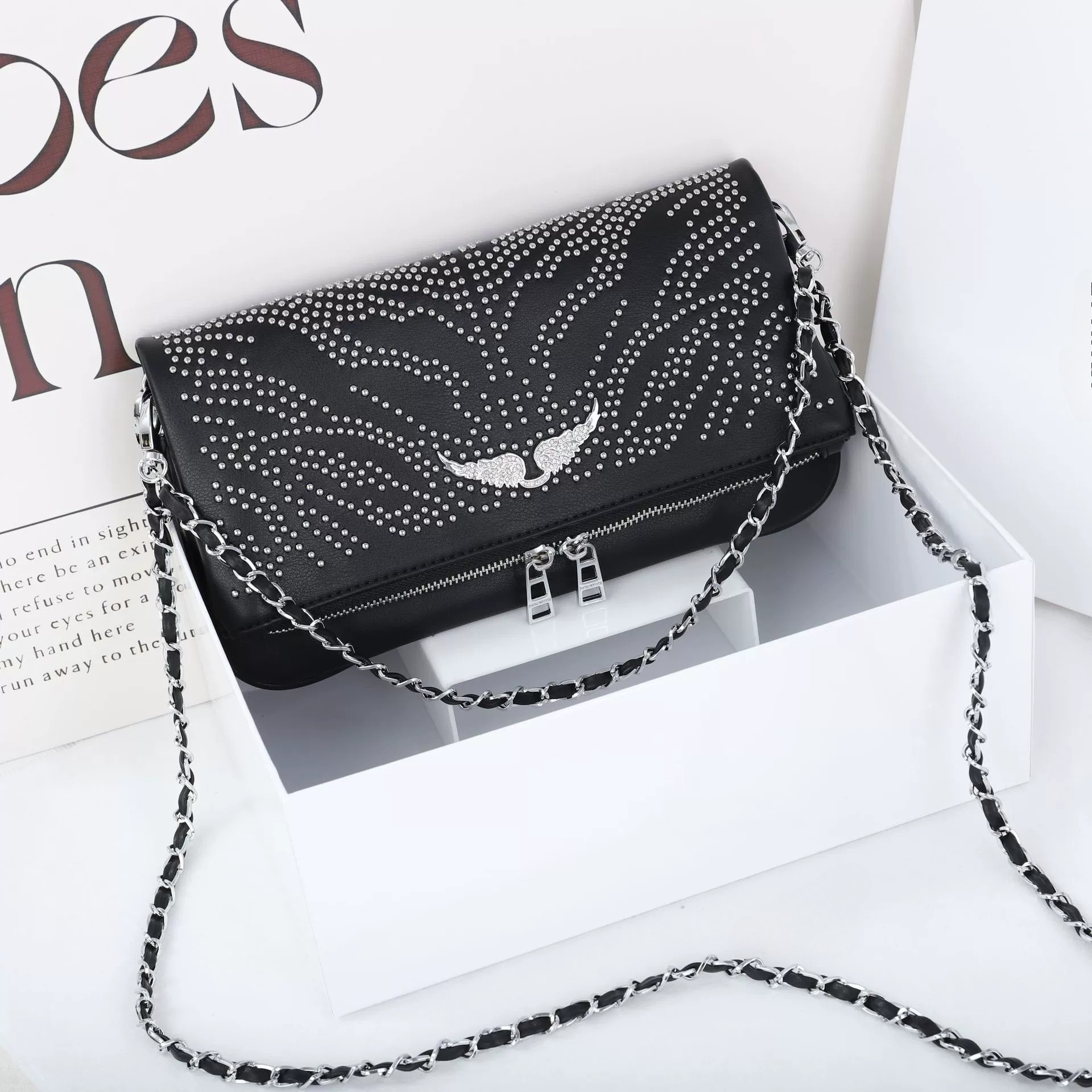 Designer ZV bag Classic Single Shoulder Bag clutch bags woman brown nail shoulder rockstud bag zadig square bag handbag black Fashion Hundred Wings Armless Bag zv13