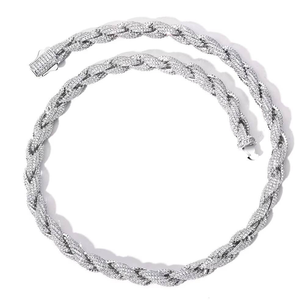 NUOYA Mens Luxury Twisted Rope Chain Necklace 810mm Full Moissanite Iced Out Diamond Hip Hop Fine Jewelry for Men Women