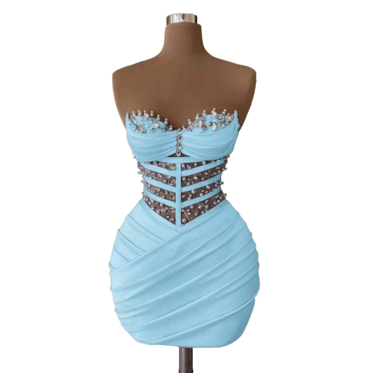 Chic Light Sky Blue Sheath Cocktail Dress Sweetheart Crystals Pearls Short Mini Graduation Homecoming Dresses For Special Occasions Sweetheart Gowns