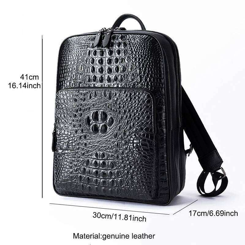 Genuine Leather Business Crocodile pattern Men Bags Large Laptop Bagpack Travel Backpack College Schoolbag