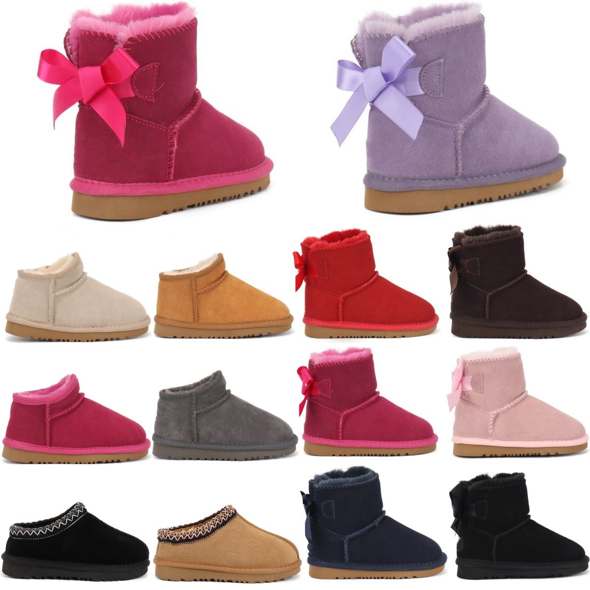 Mini Bailey Bow Australia Classic Kids Boots Girls Toddler Shoes Winter Snow Sneakers Designer II baby Kid Boot Youth Chesut Rock Rose Grey Black uggbootss
