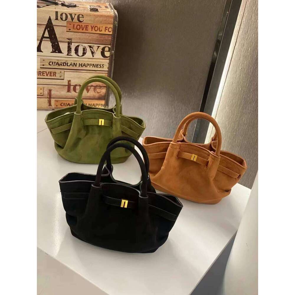 FIRMRANCH 2024 Winter New Belt Buckle Design Matte Suede Fan Shaped Handheld Tote Women's Diagonal Cross Bag Popular Purse Tredy