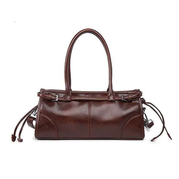 Underarm Tote - Women's Oil-Waxed PU Leather Crossbody Bag, Multi-Way Shoulder-To-Crossbody