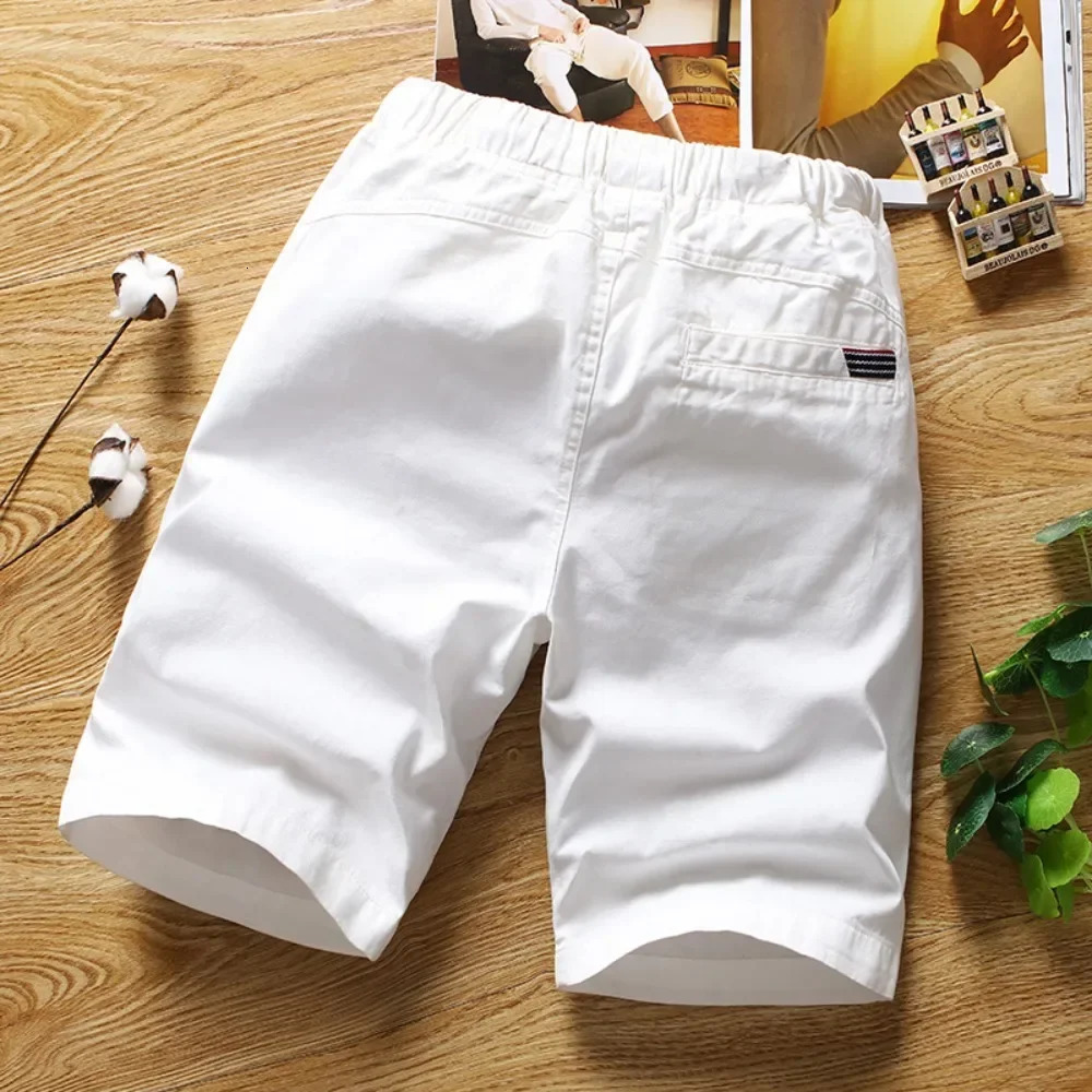 White Shorts Men Cotton Casual Shorts Bermudas Summer Slim Fit Drawstring Shorts Daily Wear Soft Touch and Comfortable Pants250902