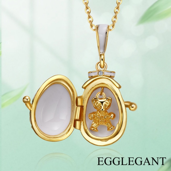 Necklace & apendant Cute teddy bear enamel pendant with leaf pattern EL22-5